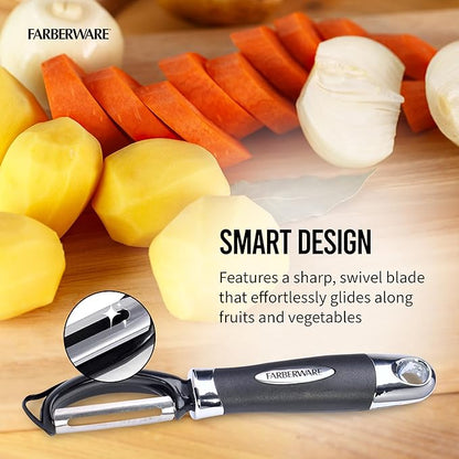 Farberware Pro2 Vegetable Peeler, Euro Peeler with Razor-Sharp Stainless Steel Blade, Swivel Peeler for Potatoes, Fruits, and Vegetables, Built-In Bud Remover, Dishwasher Safe - Image 4