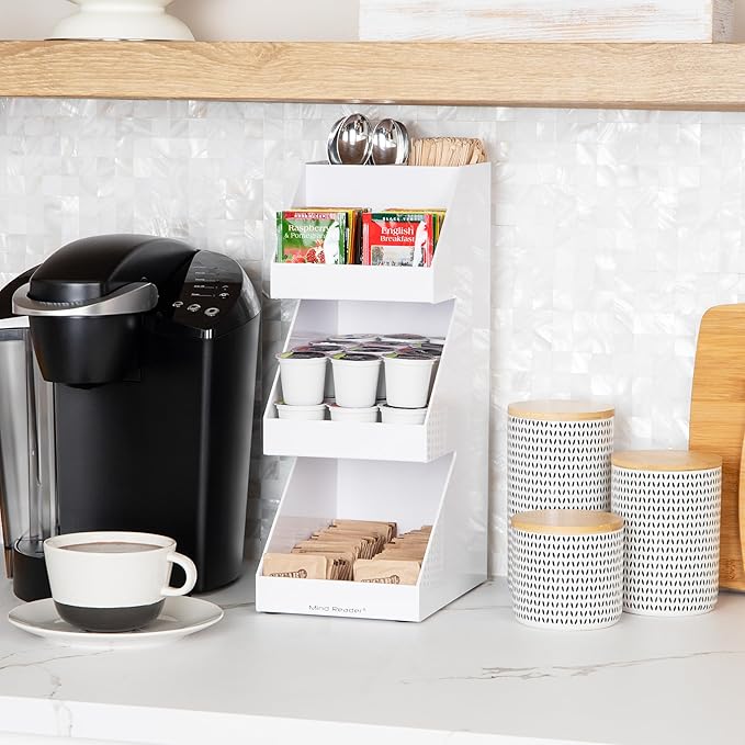 Mind Reader Coffee Tea Utensil and Condiment Station, Countertop Organizer, Coffee Bar, Kitchen, 6" L x 9" W x 16" H, White (Pack of 2) - Image 2