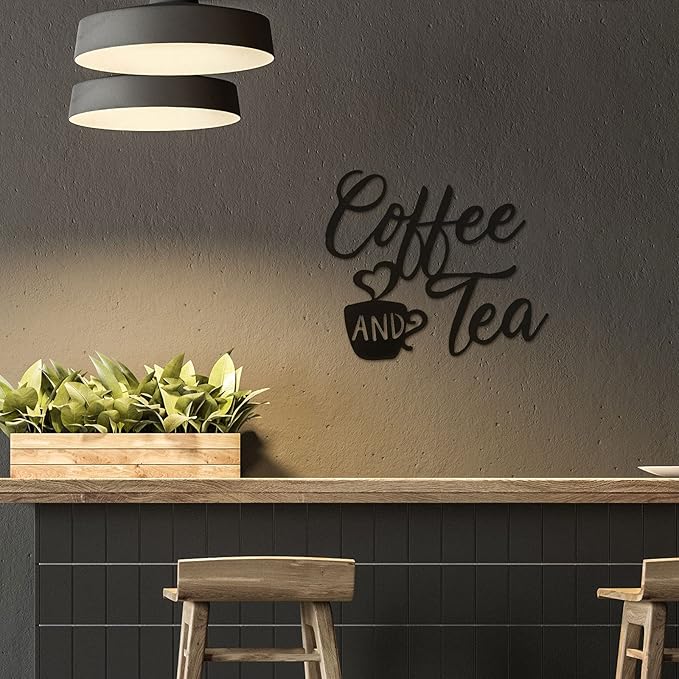 Ferraycle Coffee Bar Decor, 12 x 10.2 Inch Sign for Wall Metal Rustic Hanging Wall Art Vintage Black Cup Letter Sign for Cafe Home Office Kitchen(Coffee and Tea) - Image 7