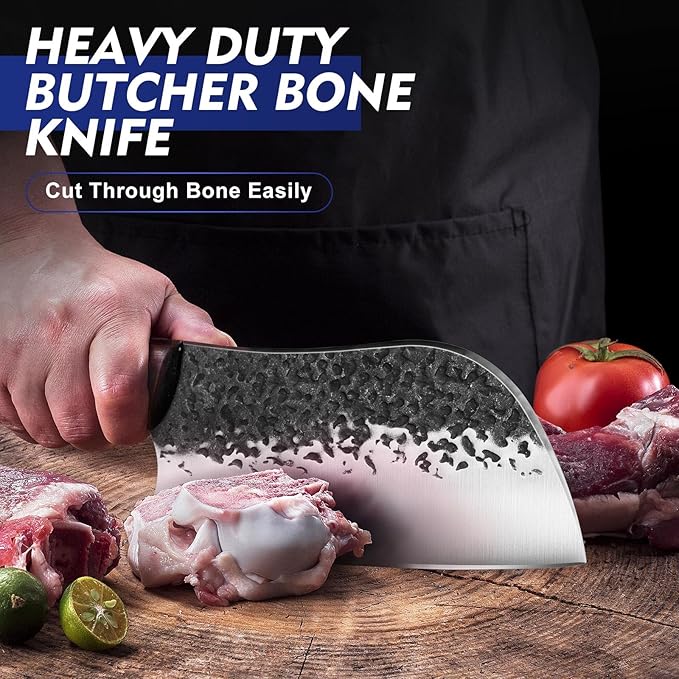 Topfeel 8PCS Chef Butcher Fish Knife Set for Meat Cutting with Roll Bag, Hand Forged Meat Cleaver Knife Boning Carving Knife Set for Home、Camping、BBQ - Image 3