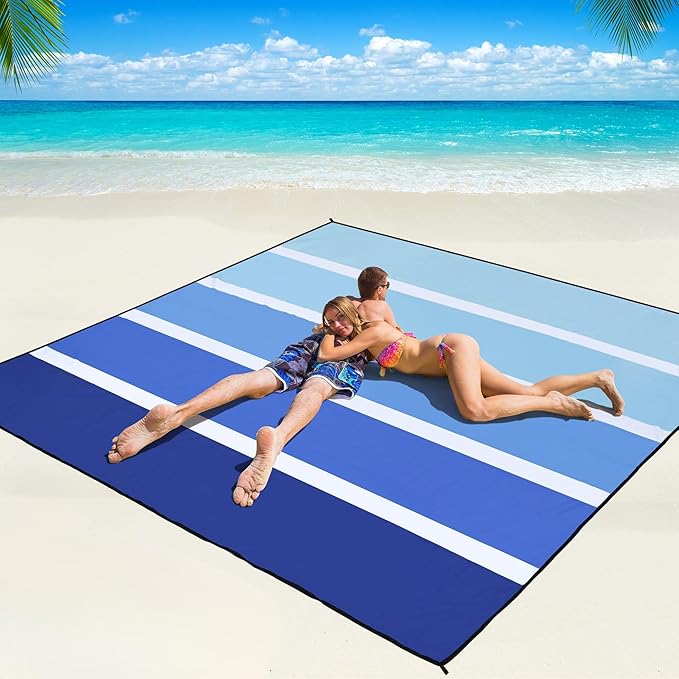 WIWIGO Beach Blanket Waterproof Sandproof Beach Mat 79" X 83"/10'x9'for 2-8 Adults Quick Drying Outdoor Picnic Mat Beach Accessories for Travel, Camping, Hiking by WIWIGO