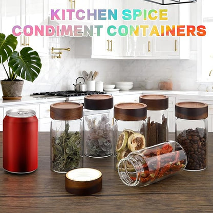 8 oz Small Glass Spice Jars with Airtight Wood Acacia Lid 4 PCS,Clear Coffee Ground Storage Canister Round Glass Spice Jar for Pantry Sugar Tea Bean Nuts Cookies Salts Seasoning - Image 6