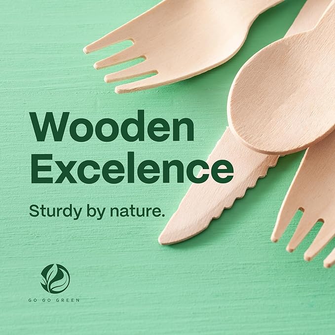 100% Compostable Cutlery Set - 300 Pieces Wooden Compostable Utensils [120 Forks, 90 Knives, 90 Spoons] - Disposable Wooden Cutlery, Eco Friendly Forks And Spoons Disposable Cutlery Set Party Utensils - Image 8