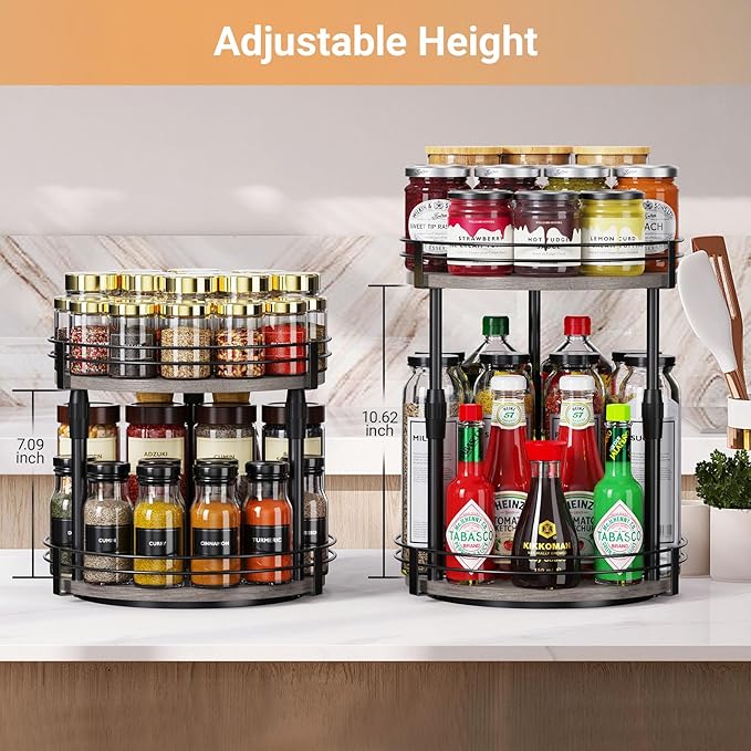 Across-Star Lazy-Susan-Organizer-Spice-Rack, Rotating Spice Organizer For Cabinet Pantry, Seasoning Holder Spice Shelf With Adjustable Height, Kitchen Counter Shelf Countertop Organizer - Image 3