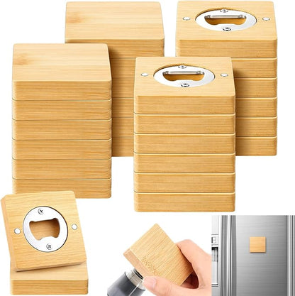 Vesici 24 Pcs Magnetic Bottle Opener 2.5in DIY Bamboo Square Shape Beer Openers Wooden Fridge Magnet Refrigerator Sticker Gift for Beer Lover Wedding Guest Kitchens Bars Parties by Vesici