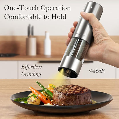 Ultrean Salt and Pepper Grinder Set, Rechargeable Salt and Pepper Shakers, 6 Adjustable Coarseness, LED Light, Kitchen Gadget Cooking Gifts Valentines Day Gifts for Him Her Mom Dad, Stainless Steel - Image 2