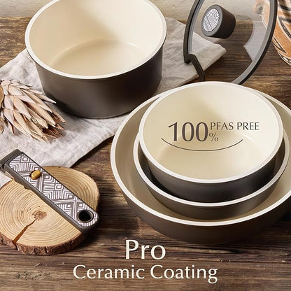 CAROTE 21-Piece Ceramic Cookware Set, Nonstick Pots and Pans Set with Detachable Handle, Non-Toxic Kitchen Cooking Set, Induction Compatible, Dishwasher & Oven Safe, Charcoal - Image 5