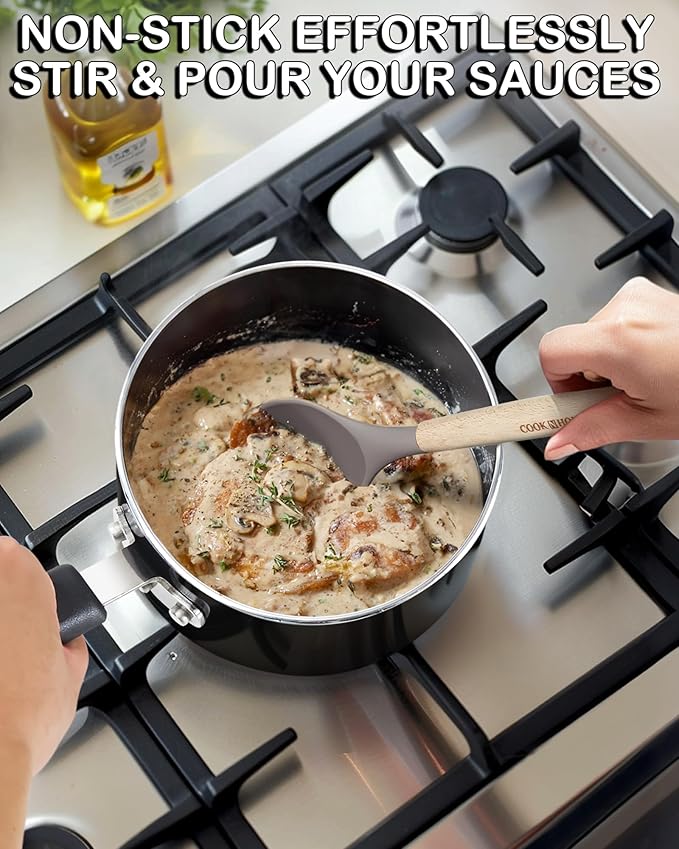 Cook N Home Nonstick Sauce Pan with Glass Lid 2-Qt, Multi-purpose Pot Saucepan Kitchenware, Black, Aluminum - Image 4