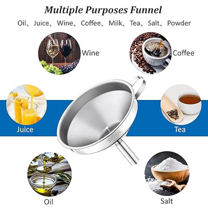 Kitchen Funnel with Strainer and 200 Fine Mesh Filter, 5 Inch Food Grade 18/8 Stainless Steel Fryer Oil Filter Funnel, Funnels for Kitchen use Filling Bottles, Cooking Oil Filter Strainer - Image 7
