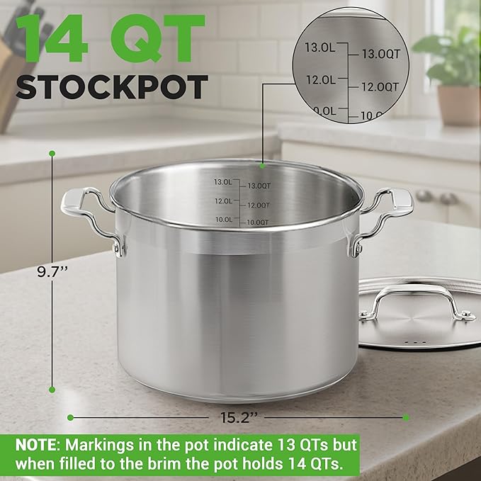 NutriChef Stainless Steel Cookware Stockpot - 14 Quart, Heavy Duty Induction Pot, Soup Pot with Stainless Steel Lid, Gas, Induction, Ceramic, Glass and Halogen Cooktops Compatible - NCSPT14Q - Image 2