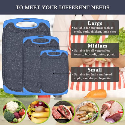 Viretang Non Slip Cutting Board, 3 Pieces Dishwasher Safe Cutting Boards with Juice Grooves, Easy Grip Handle, Non-Slip, with Grinding Area for Grinding Garlic and Ginger（blue） - Image 5
