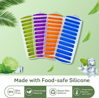 Lily's Home Set of 4 Silicone Ice Cube Tray without Lid, BPA-Free, Ideal for Water Bottles &Sports Bottles,Stackable Design for Quick Release, Skinny Ice Cube Trays for Freezer(11.81"x4.61"x0.75") - Image 3