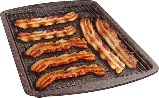 Cookie Sheet with Wire Rack Set, 2-Piece Nonstick Brown Marble Carbon Steel Pan & Cooling Rack, Space-Saving Stackable Set, PFOA, PFOS, PTFE Free, Oven Safe Up to 450°F, 17.4" Pan & 14.7" Rack by Unknown