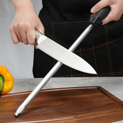 Knife Sharpener Knife Sharpening Rod Honing Steel with 15°-18°-20°Angle Guides Professional Carbon Steel with Black Rubber Grip for Kitchen Chef House Gift 12'' - Image 6