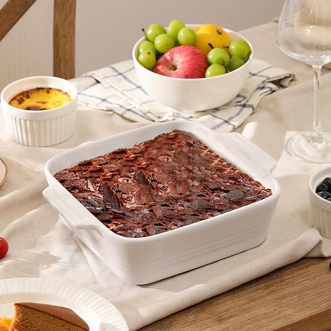 DOWAN 8x8 Baking dish, Square Baking Pan, Ceramic Casserole Dishes for Oven, Cake Pan with Handle, for Brownie, Lasagna, Casserole, 2 Quart, Home Gift, Bright White - Image 6