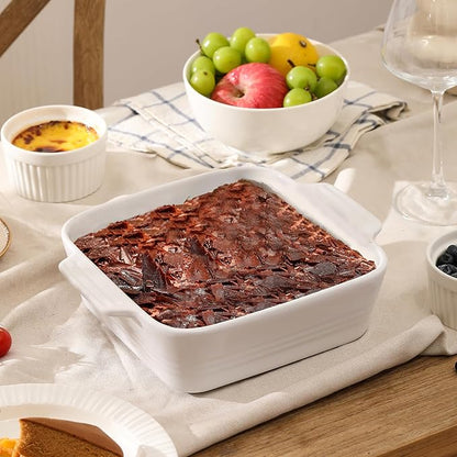 DOWAN 8x8 Baking dish, Square Baking Pan, Ceramic Casserole Dishes for Oven, Cake Pan with Handle, for Brownie, Lasagna, Casserole, 2 Quart, Home Gift, Bright White - Image 6
