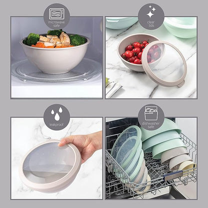 COOK WITH COLOR Nesting Mixing Bowls - 12 Piece Plastic Bowl Set with Lids, Microwave Safe (Mint Ombre) - Image 7