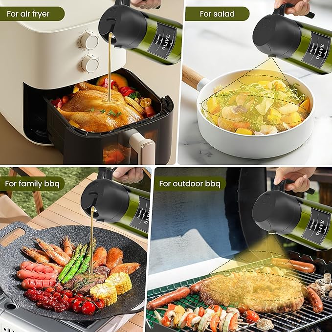 LAKUMIQI 2 in 1 Oil Sprayer for Cooking, 16oz Olive Oil Dispenser Bottle for Kitchen, Food Grade Light-Blocking Leak Proof Glass Spray Bottle for Salad, Air Fryer, BBQ - Image 4