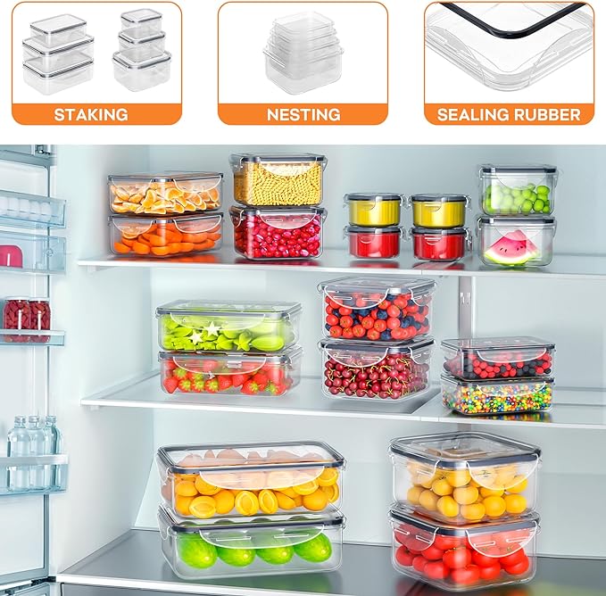 54 PCS Food Storage Containers with Lids Airtight (27 Lids &27 Containers) Leakproof Meal-Prep Kitchen Organization,Reusable Containers for Food Plastic Microwave/Dishwasher Safe with Labels & Pen - Image 5