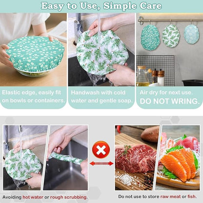 5-Size Reusable Beeswax Bowl Covers for Bread Proofing, Cotton Cloth Flexible Beeswax Wraps for Food Storage(Green Leaves) - Image 6