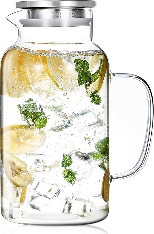 Hannadepot Glass Pitcher, 1 Gallon/3.8L Glass Water Pitcher with Lid and Spout, Heat/Cold Resistant Borosilicate Glass Water Carafe for Coffee, Juice and Homemade Beverage