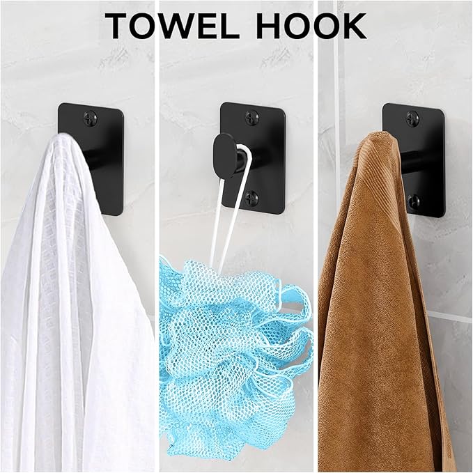 KLJKPA Matte Black Bathroom Accessories Set, 4 Pieces Bathroom Hardware Set, 16 inch Towel Bar, Towel Racks for Bathroom, Robe Towel Hooks, Toilet Paper Holder Wall Mounted - Image 5