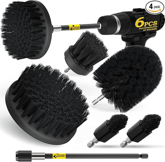 Holikme 6Pack Drill Brush Power Scrubber Cleaning Brush Extended Long Attachment Set All Purpose Drill Scrub Brushes Kit for Grout, Floor, Tub, Shower, Tile, Bathroom Black by Holikme