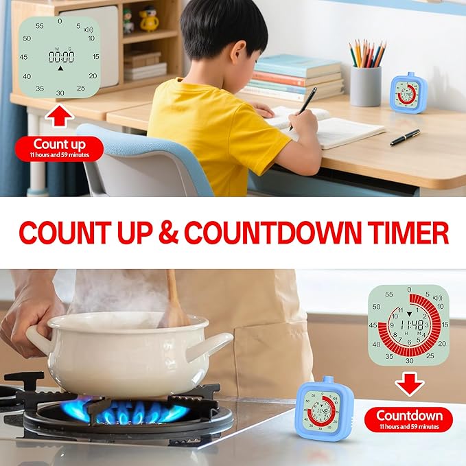 Digital Visual Timer 12hours Countdown countup Kitchen Timer Student Timer Gym Timer (Blue)