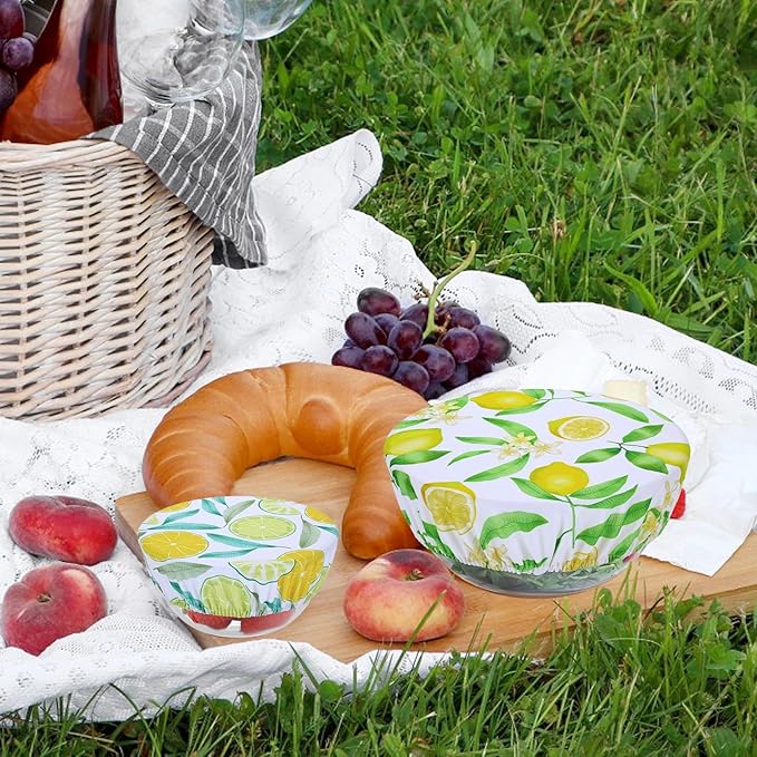 5 Pieces Bowl Covers Reusable, 5 Size Elastic Cloth Bowl Covers for Bread Proofing Stretch Food Covers Washable for Food Fruits Leftover (Lemon) - Image 7