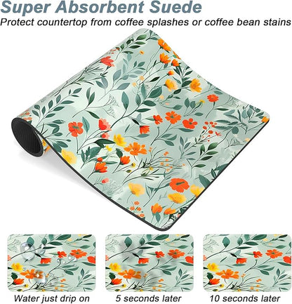 Rnivvi Coffee Mat, 12" x 19" Cute Coffee Bar Mats for Espresso Machine Station Accessories and Organizer, Hide Stain Rubber Backed Absorbent Dish Drying Pad for Kitchen Counter, Abstract Flowers - Image 3