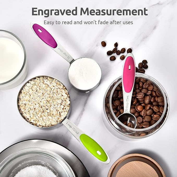Measuring Cups : U-Taste 18/8 Stainless Steel Measuring Cups and Spoons Set of 10 Piece, Upgraded Thickness Handle (Multicolors) - Image 4