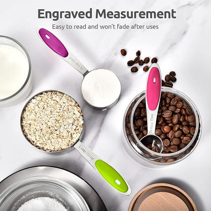 Measuring Cups : U-Taste 18/8 Stainless Steel Measuring Cups and Spoons Set of 10 Piece, Upgraded Thickness Handle (Multicolors) - Image 4