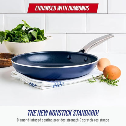 Blue Diamond 12" Nonstick Frying Pan Skillet, Diamond Infused PFAS & PTFE-Free Ceramic Pot, Dishwasher & Oven Safe, Stay Cool Handle, Durable Non Toxic Metal Utensil Safe, Egg & Omelet Pan, Blue - Image 3