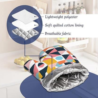 Oven Mitts and Pot Holders Sets Abstract Geometric Silicone Kitchen Mits Potholders Colorful Modern Art Heat Resistant 4Pcs Oven Gloves Hot Pads for Baking Cooking BBQ Grilling Home Decor