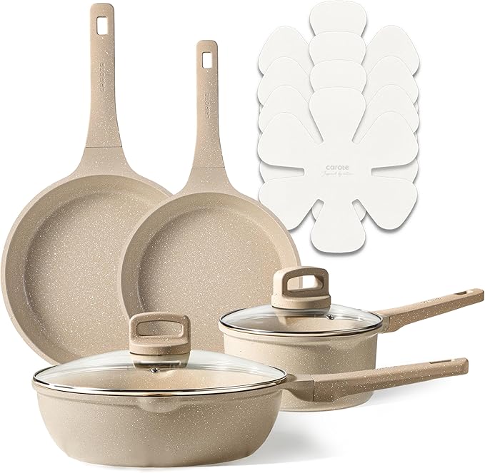 CAROTE 10Pcs Pots and Pans Set Nonstick, Induction Cookware Sets, NonStick Cooking Set, Kitchen Pots and Pans Set with Stay-Cool Handles, PFOA Free