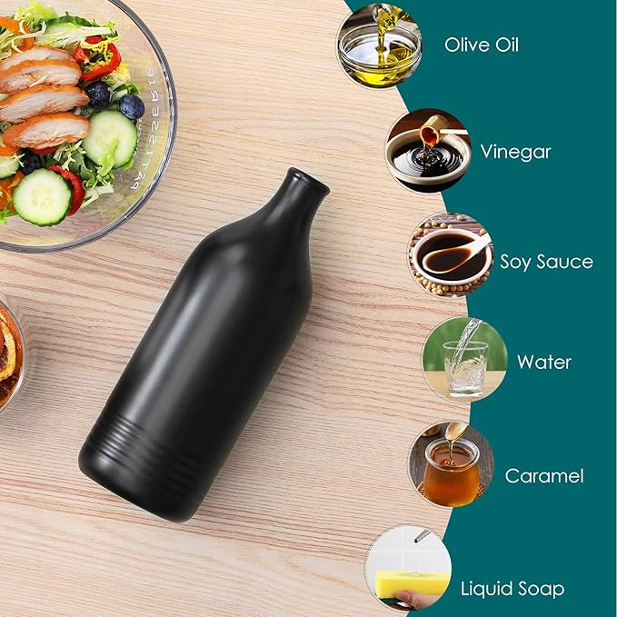 vancasso 20 Oz Ceramic Olive Oil Dispenser Bottle, Bottle Dispenser with Spout and Funnel for Kitchen,Suitable for Oil, Vinegar, Coffee Syrups & Other Liquids，BK - Image 7