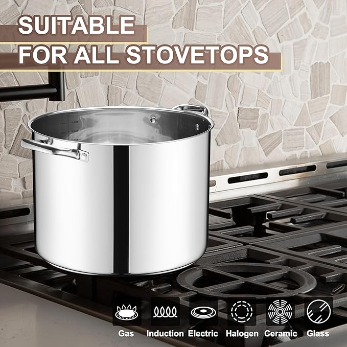 20 Qt Large Stock Pot, E-far Stainless Steel Stockpot with Lid for Boiling Cooking Soup Stew Canning, Heavy Duty Tri-Ply Bottom Works w/Induction, Commercial Grade & Dishwasher Safe - Image 6