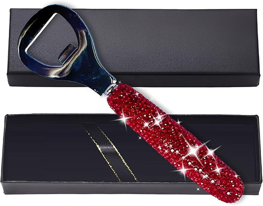 Handcrafted Red Crystal Bling Beer Opener – Sparkle Diamond Bottle Openers for Home Bar, Bartenders, Party, Wedding Gift, Glitter Accessory for Women & Men