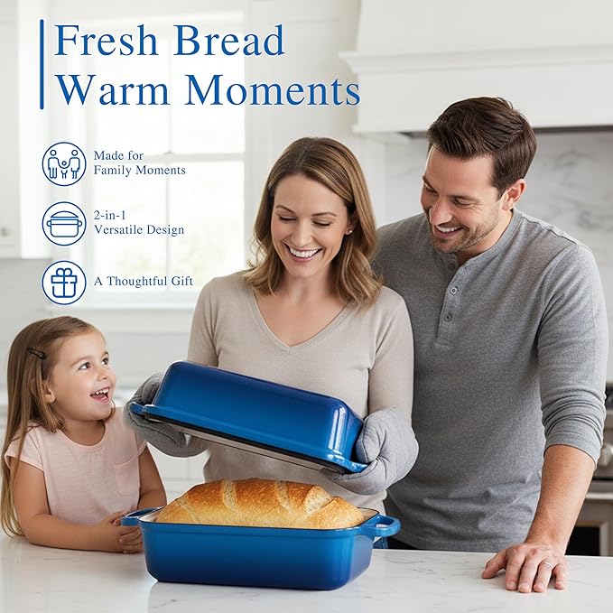 11x5 Inch Cast Iron Loaf Pan with Lid, Large Loaf Pans for Sourdough Bread Baking, Even Heat Distribution Loaf Dutch Oven for Homemade Bread, Meatloaf (5.8Qt, Marseille)