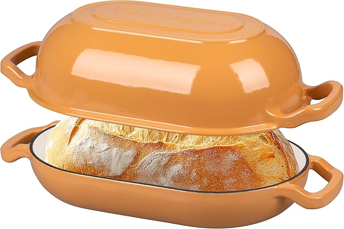 VORRINGARD Enameled Cast Iron Sourdough Bread Oven, Dutch Oven, Loaf Cast Iron Bread Pan for Homemade Bread Baking, Meatloaf Pan with Lid, 5QT, Yellow by Unknown