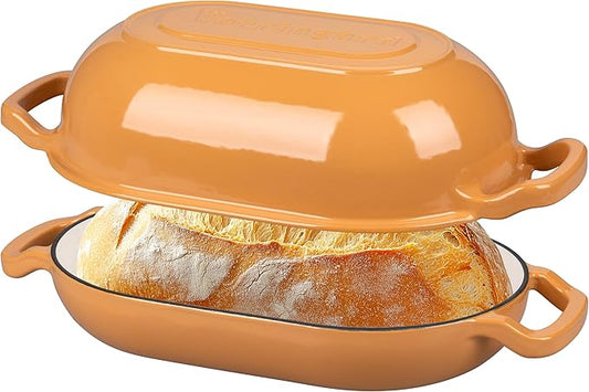 VORRINGARD Enameled Cast Iron Sourdough Bread Oven, Dutch Oven, Loaf Cast Iron Bread Pan for Homemade Bread Baking, Meatloaf Pan with Lid, 5QT, Yellow by Unknown