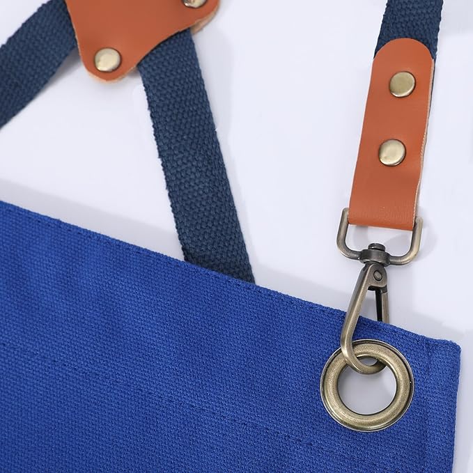 AFUN Chef Aprons for Women Men with Oversized Pockets, 12-Ounce Cotton Canvas Cross Back Water Repellent Apron (Royal Blue) - Image 5