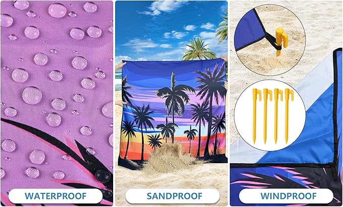 HIHOHO Beach Blanket Waterproof Sandproof Extra Large Beach Mat 79" X 83"/120"x108"for 1-8 Adults Quick Drying Durable Outdoor Picnic Mat for Beach Travel Camping Hiking