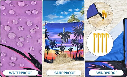 HIHOHO Beach Blanket Waterproof Sandproof Extra Large Beach Mat 79" X 83"/120"x108"for 1-8 Adults Quick Drying Durable Outdoor Picnic Mat for Beach Travel Camping Hiking