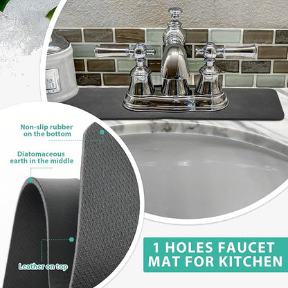 Tioncy 2 Pcs Faucet Mat Sink Splash Guard Oval-hole Oval Splash Pad for Kitchen Sink Oval Base Diatomite Faucet Mat for Bathroom Absorbent Mat Splatter Screens(Dark Gray, Black)
