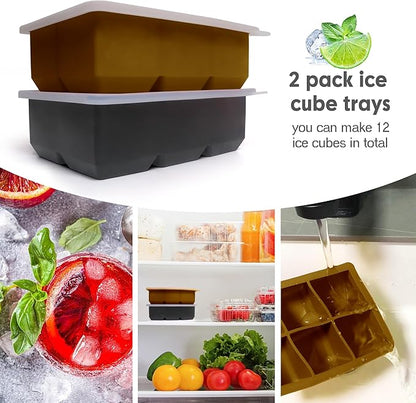 Silicone Ice Cube Trays with Lids,Large Square Ice Cube Molds for Freezer, Whiskey, Cocktail, Stackable Flexible and Reusable & Easy Release BPA Free (2 Pack&Dark Gray and Golden) - Image 3