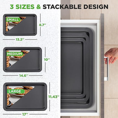 NutriChef 3-Piece Nonstick Baking Sheet Set – Non-Toxic Cookie Sheets for Everyday Baking – Small, Medium & Large Oven Safe Bakeware Trays – Warp-Resistant, Easy to Clean & Dishwasher Safe - Image 3