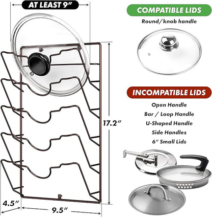 Simple Houseware Wall Door Mounted Pot Lid Rack, 9.5" Wx4.5 Dx17.2 H, Bronze Finish - Image 2