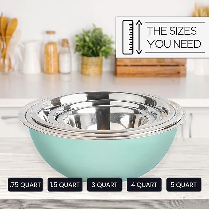 WHYSKO Meal Prep Stainless Steel Mixing Bowls Set, Home, Refrigerator, and Kitchen Food Storage Organizers | Ecofriendly, Reusable, Heavy Duty (Blue) - Image 6