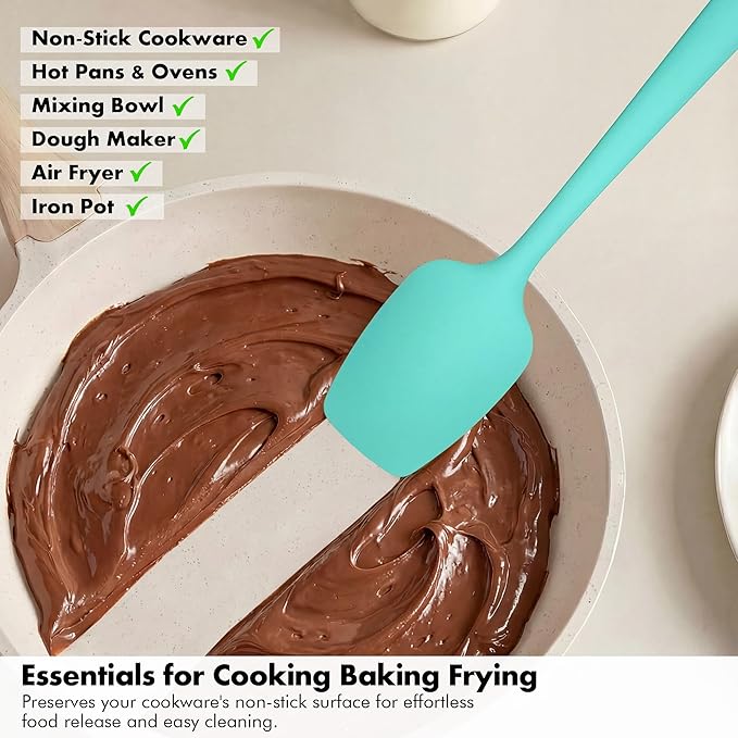 Silicone Spoon Spatula Set: 600ºF Heat Proof Food Grade Baking Essentials, Kitchen Flexible Nonstick Rubber Pan Spoon Spatula for Mixing, Scrambling, Scooping (Set of 3, Teal)